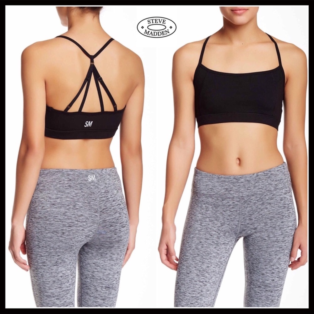 STEVE MADDEN BLACK STRAPPY CROP SPORT BRALETTE A2C - Picture 1 of 8